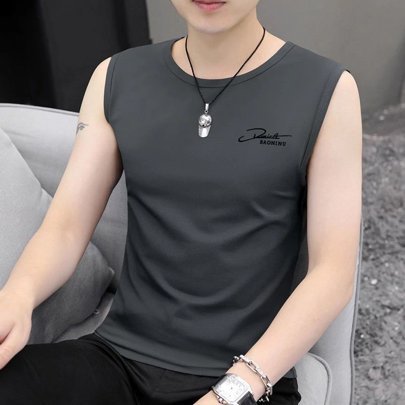 纯棉男士背心透气修身圆领无袖马甲男速干纯色坎肩纯棉无痕打底衫