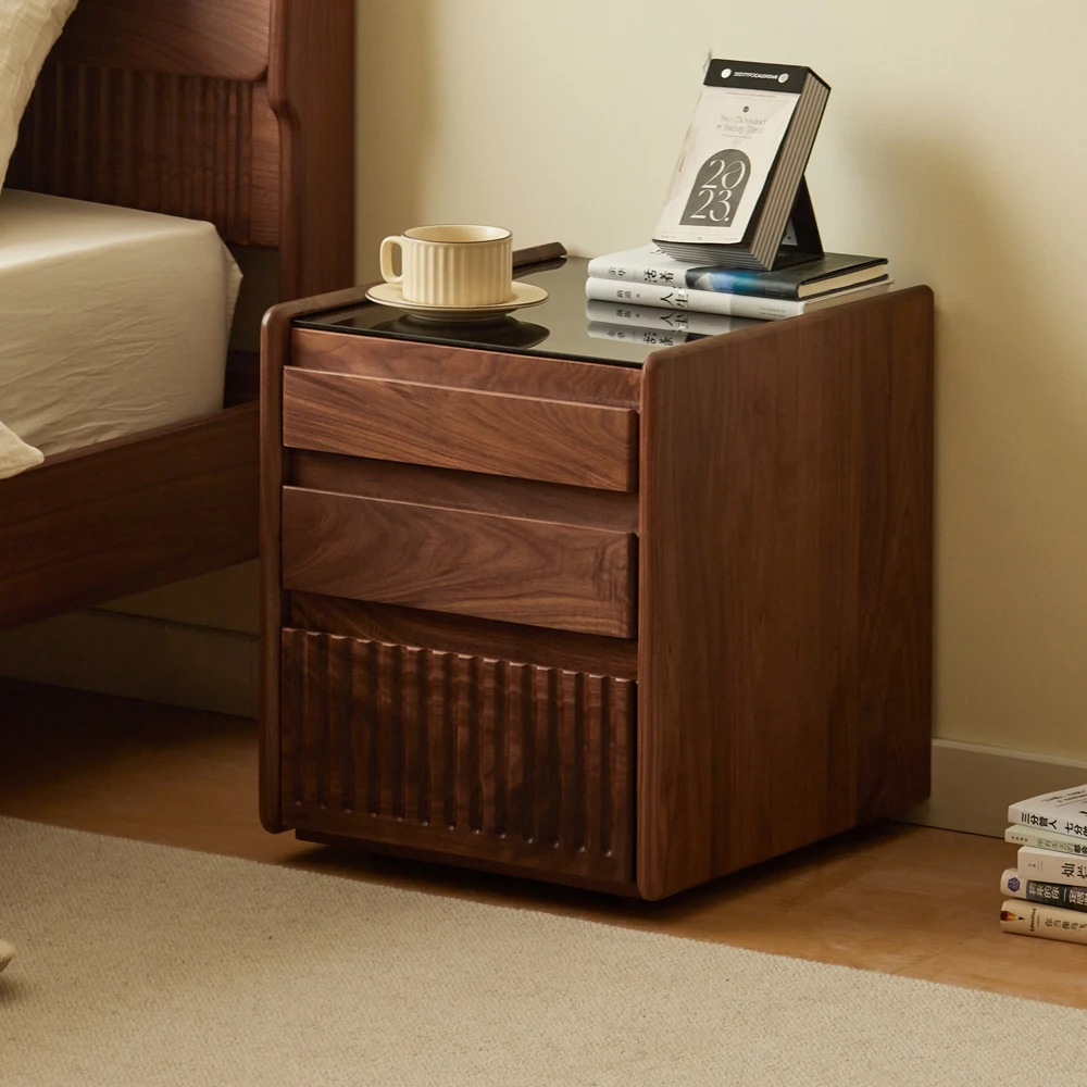 黑胡桃木卧室简约床头柜实木可移动北欧客厅边柜书房边收纳储物