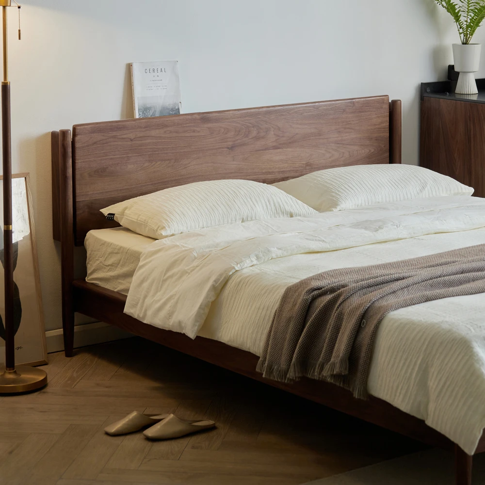 北美黑胡桃木实木双人床现代简约小户型实木床1米8美式床可定制