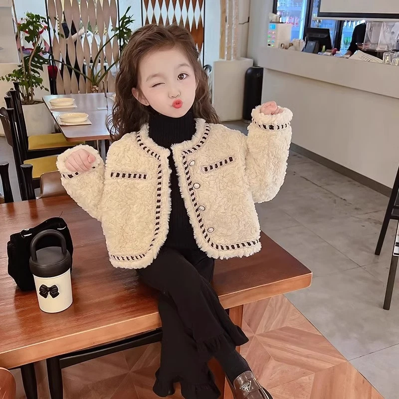 女童秋冬外套2025新款女宝宝女孩儿童洋气小香风加绒上衣女宝冬装