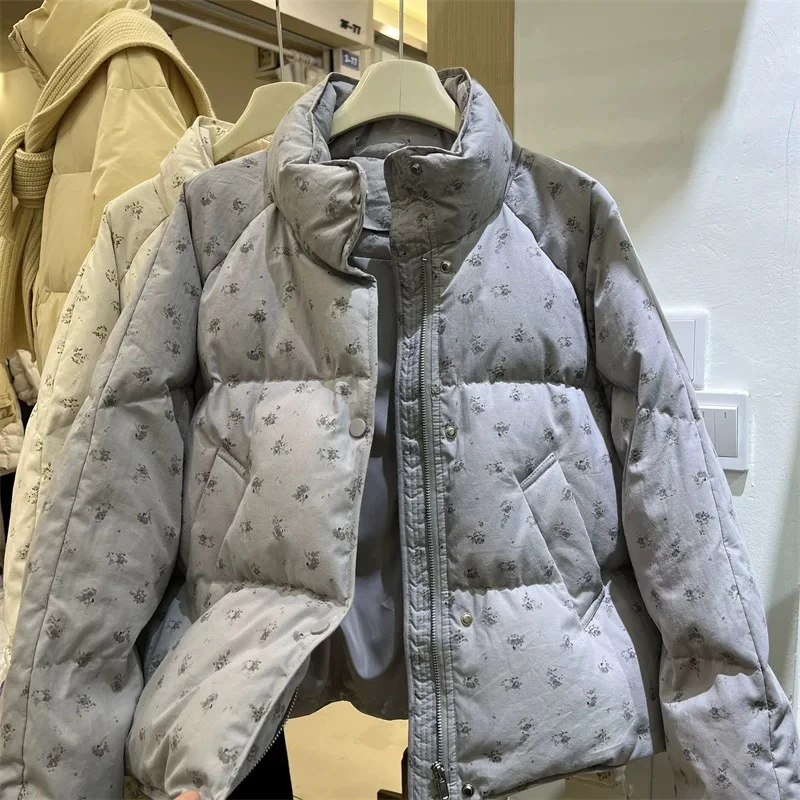 J1761【冬日暖阳】  秋冬新款立领碎花宽松棉服外套