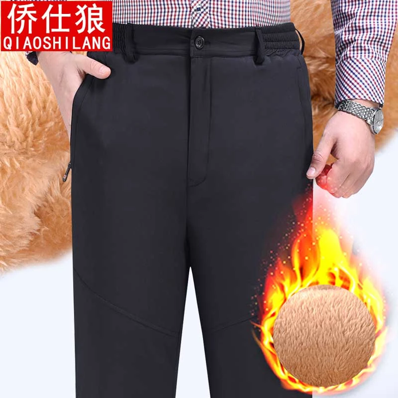 冬季爸爸羊羔绒裤子男加绒加厚款中老年人男士松紧腰外穿休闲棉裤