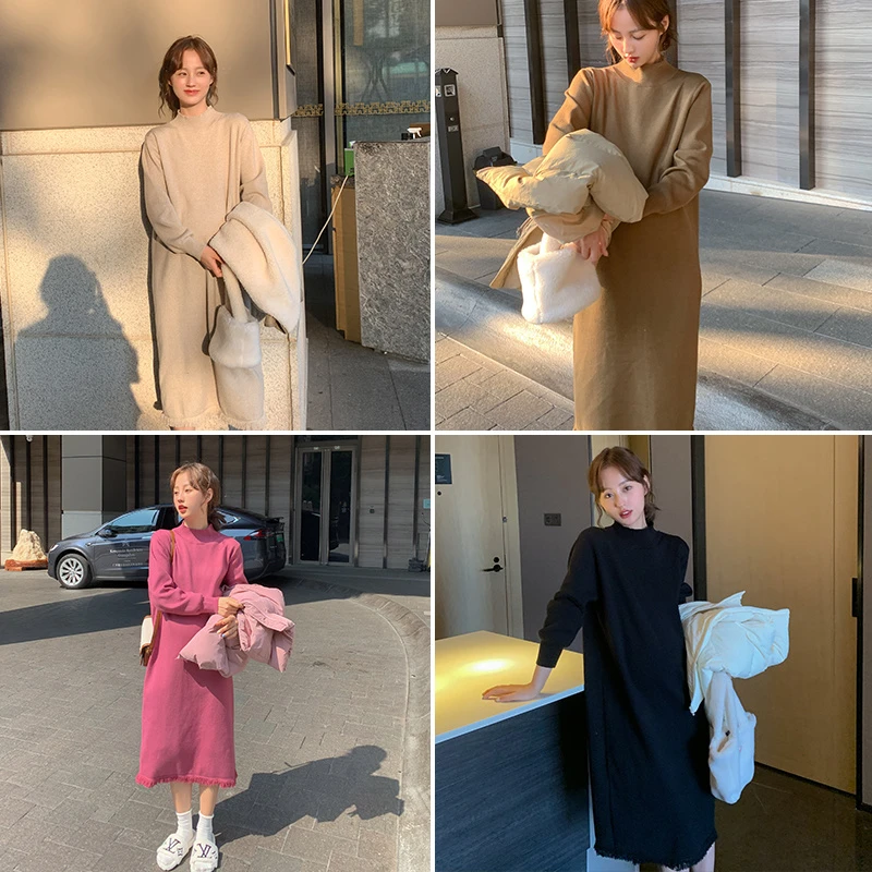 【清仓】柔软流苏下摆针织打底裙孕妇中长款连衣裙孕妇装时尚秋冬