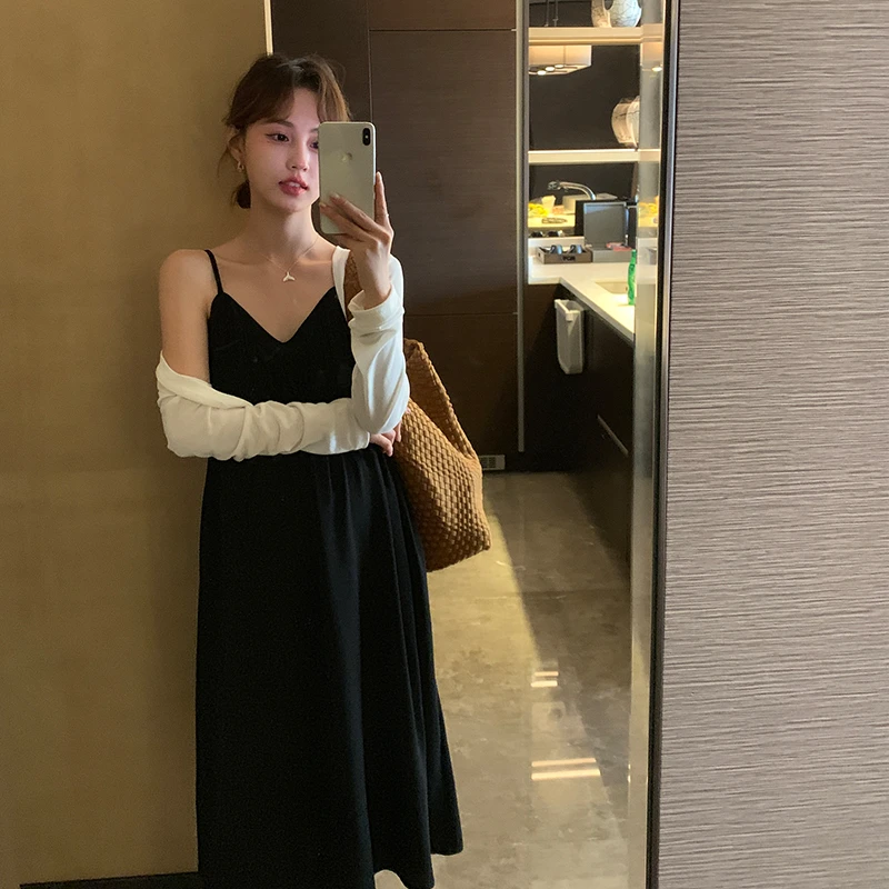 夏日吸引力~爱惨了这款吊带连衣裙 气质孕妇吊带裙+长袖防晒上衣