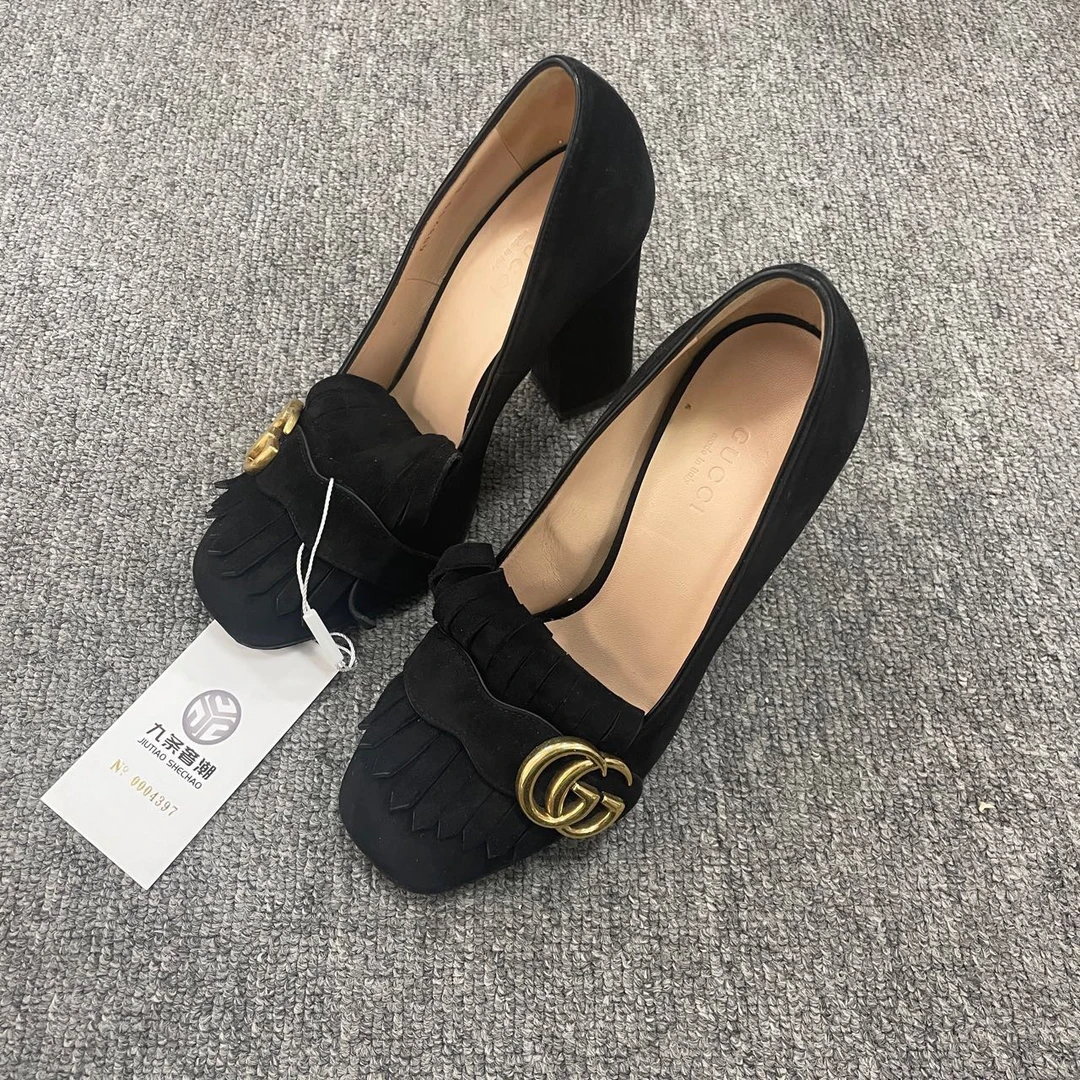GUCCI/古驰 绒面双G粗跟高跟鞋 36.5码/4397