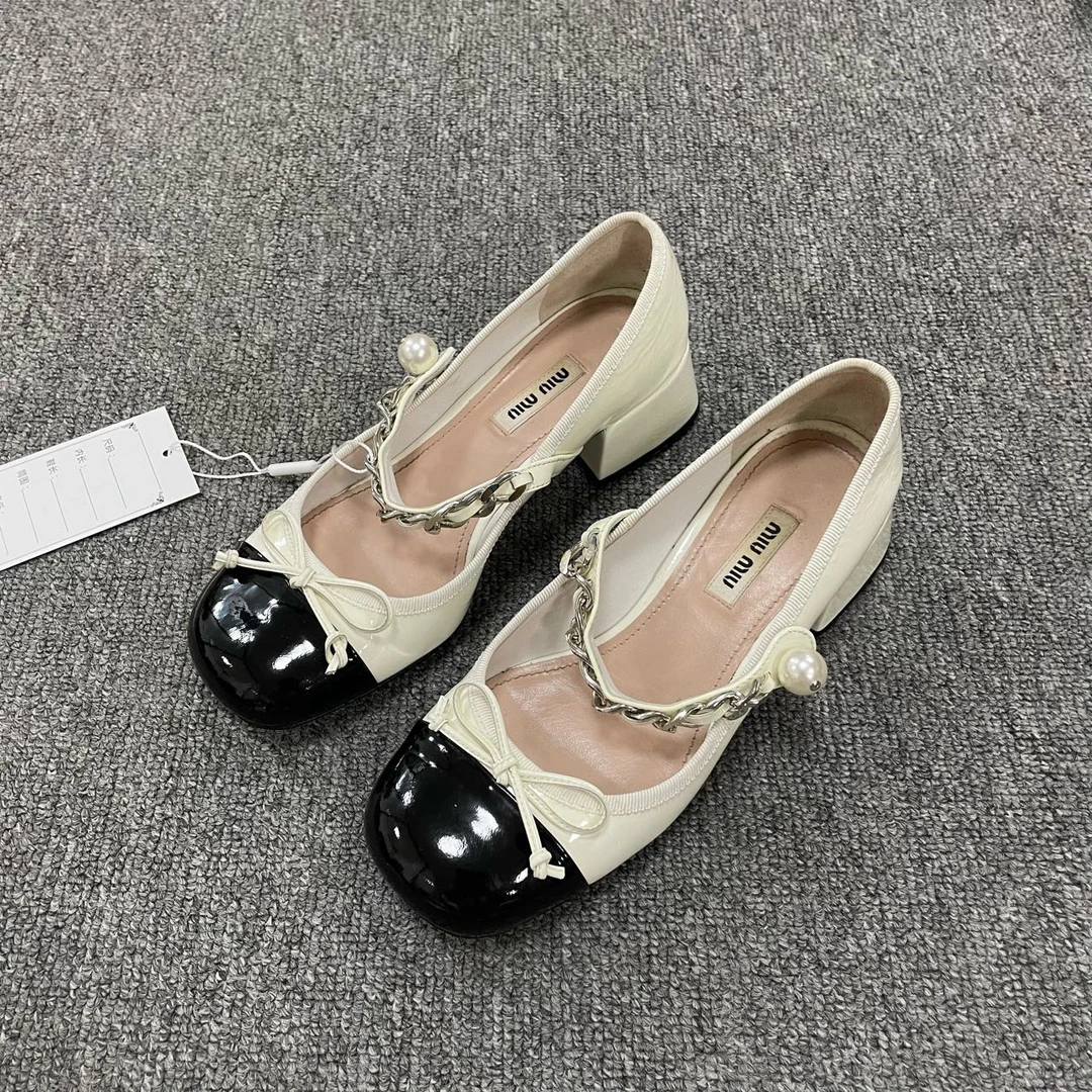 MIU MIU/缪缪 圆头潮流粗跟玛丽珍鞋 36码/4309