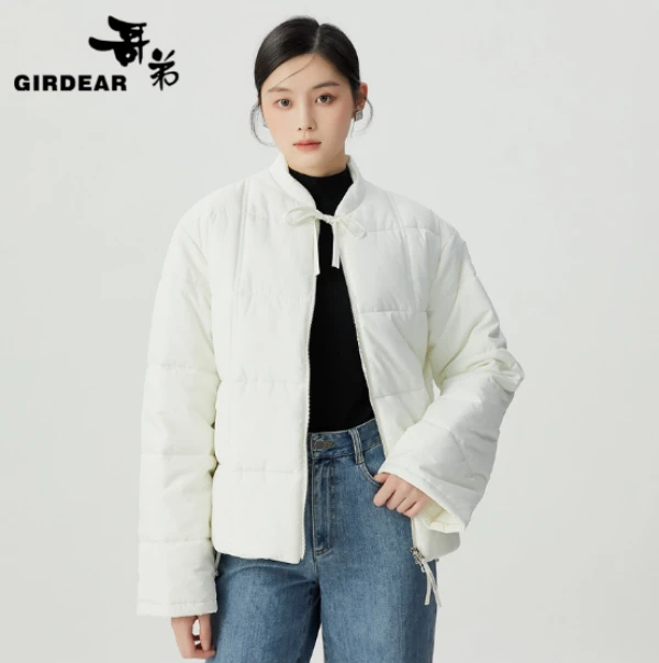 哥弟 棉外套白棉服运动短款时尚休闲女士保暖1400701