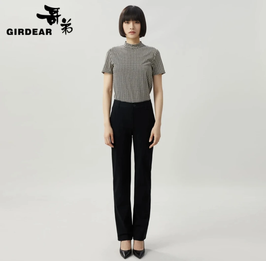 哥弟新款女装通勤高腰直筒小黑裤轻职场西裤休闲长裤女装1100454