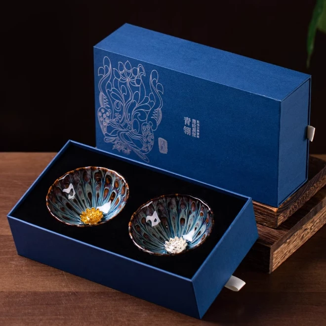 莲绽凝澄双盏茶杯