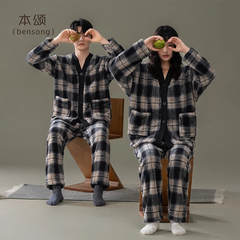 【柔软】情侣睡衣珊瑚绒加厚加绒冬季天秋冬款男士女款家居服男套装