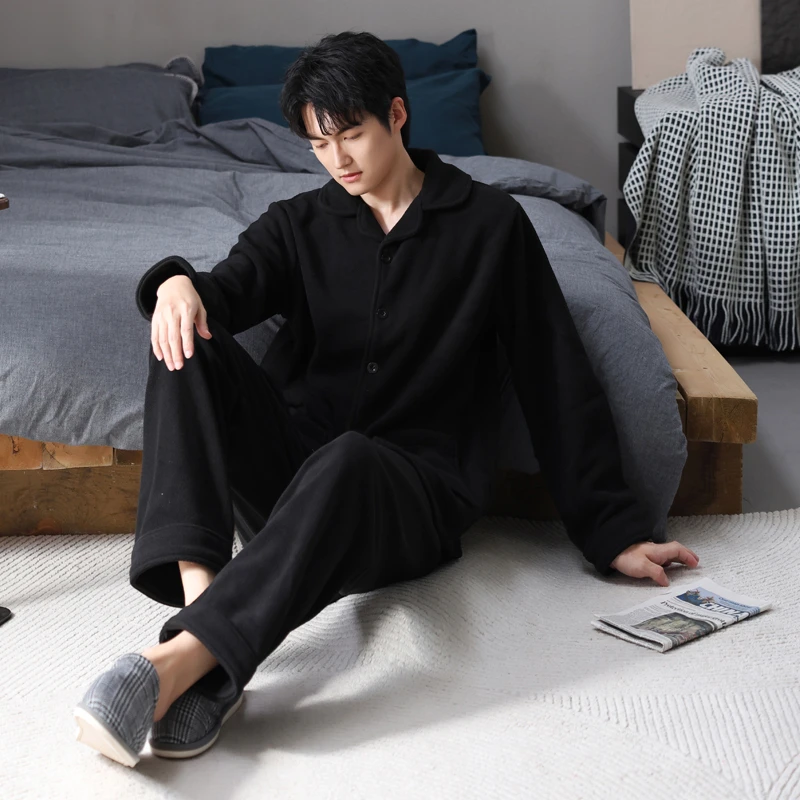 睡衣男士秋冬款摇粒绒加厚加绒简约珊瑚绒2024冬季家居服保暖套装