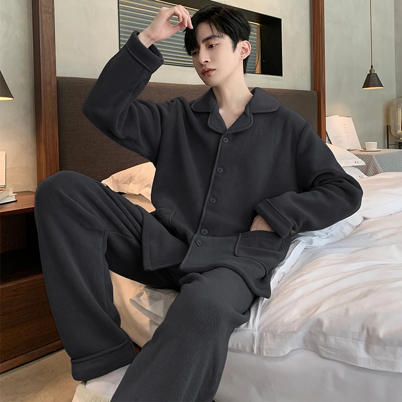 睡衣男士冬季天加厚加绒摇粒绒珊瑚绒秋冬款男款可外穿家居服套装