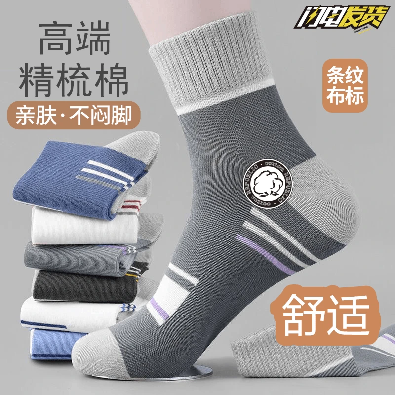 男士纯棉袜子防臭秋冬季条纹短袜运动袜吸汗长袜中筒百搭潮流男袜