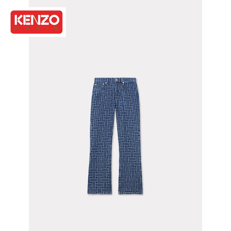 KENZO 24早秋新品 女士中腰休闲时尚丹宁棉质微喇直筒长裤牛仔裤