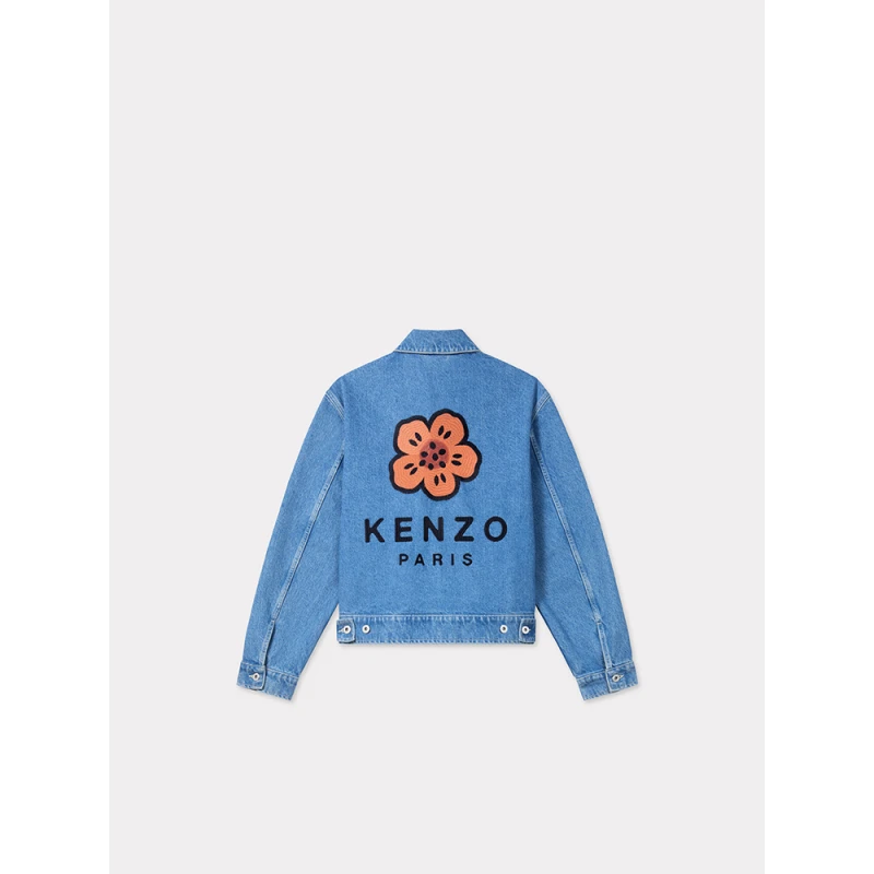 KENZO 男士海棠花图案休闲短款牛仔夹克外套宽松