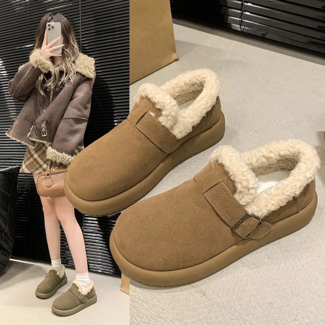 勃肯鞋加厚保暖冬季毛毛舒适加绒平底防滑厚底外穿百搭