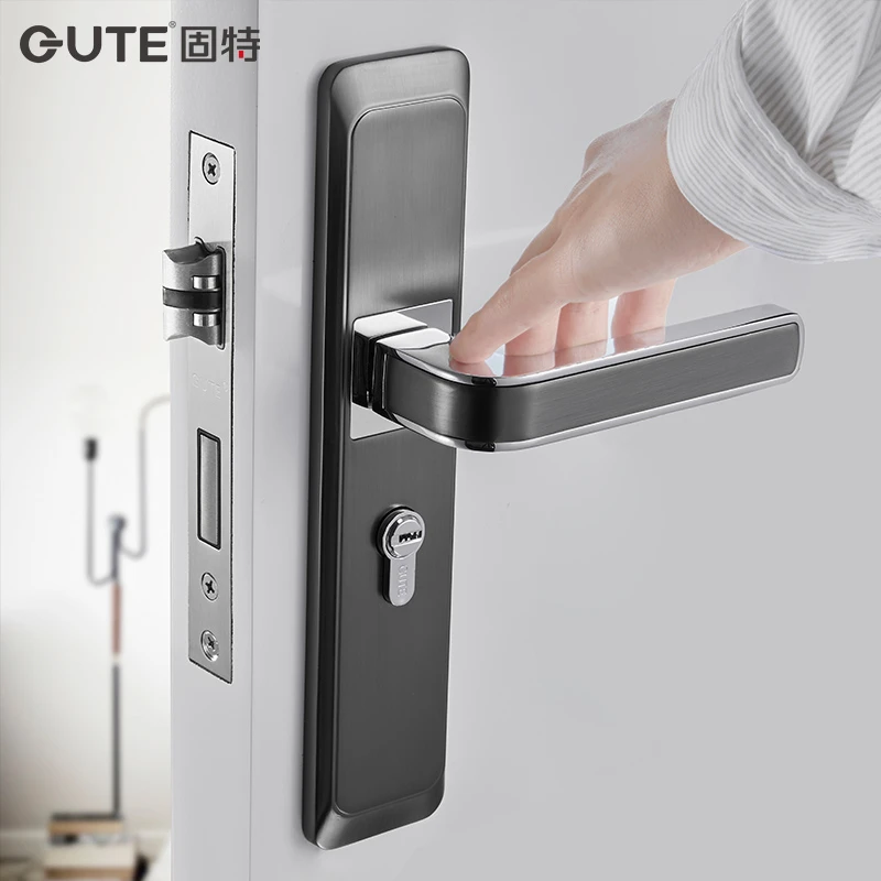 门锁室内卧室静音北欧黑色简约浴室通用型门把手实木房门锁具