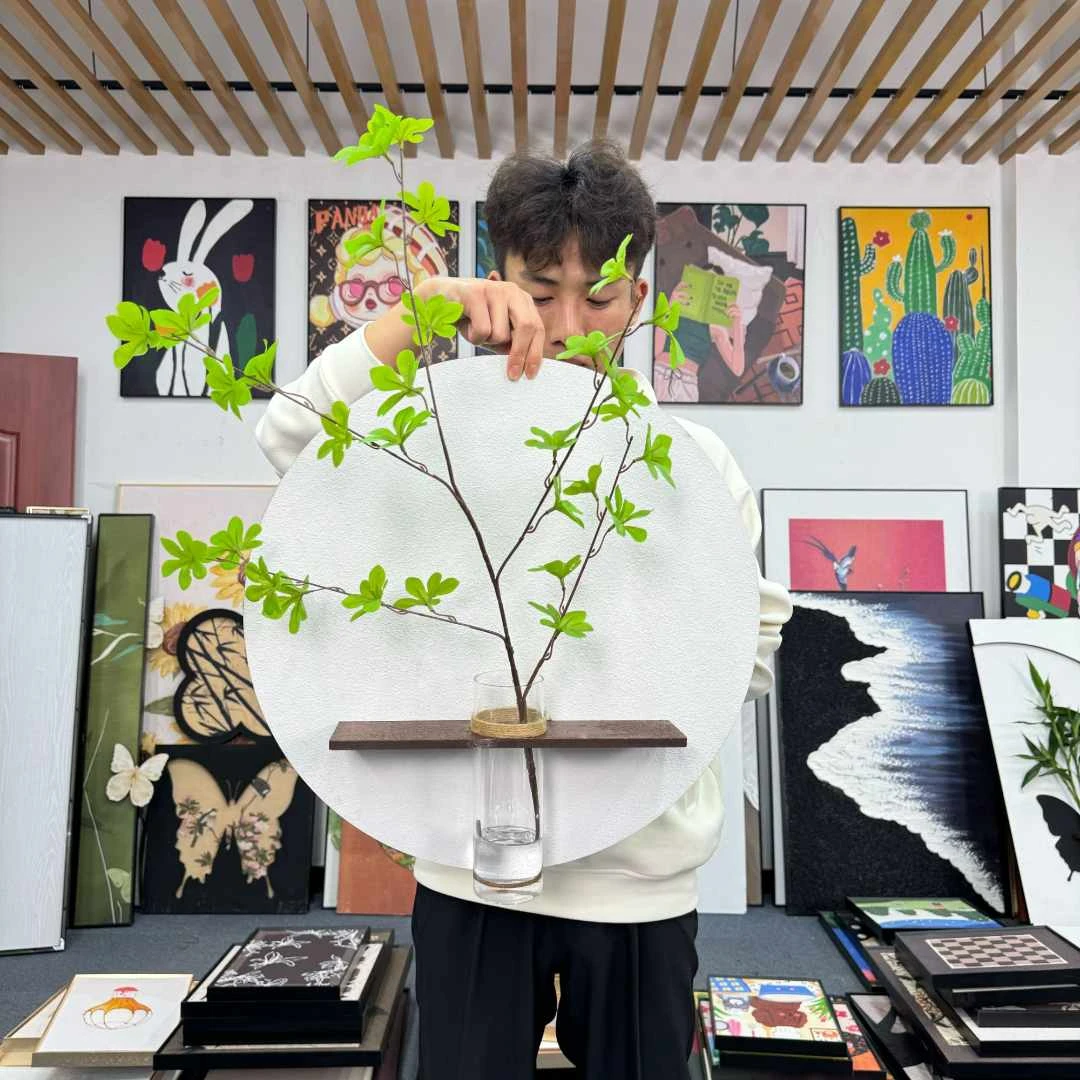 XX奶油风水培绿植砂岩画餐厅装饰画饭厅挂画餐桌背景墙置物壁画