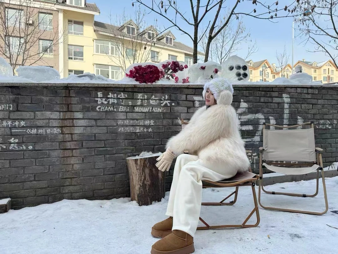 SHIMENGNU/诗梦奴稀有貉子毛编织可持续时尚冬季网红皮草外套女