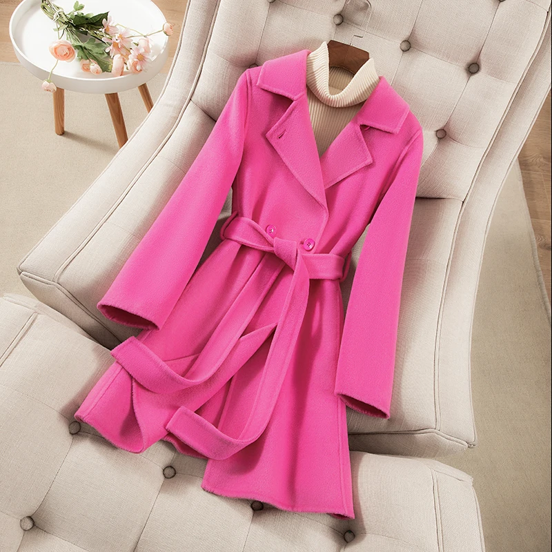 KALUOLAI/卡洛莱呢子修身西装领双面呢大衣中长款长袖毛呢外套女