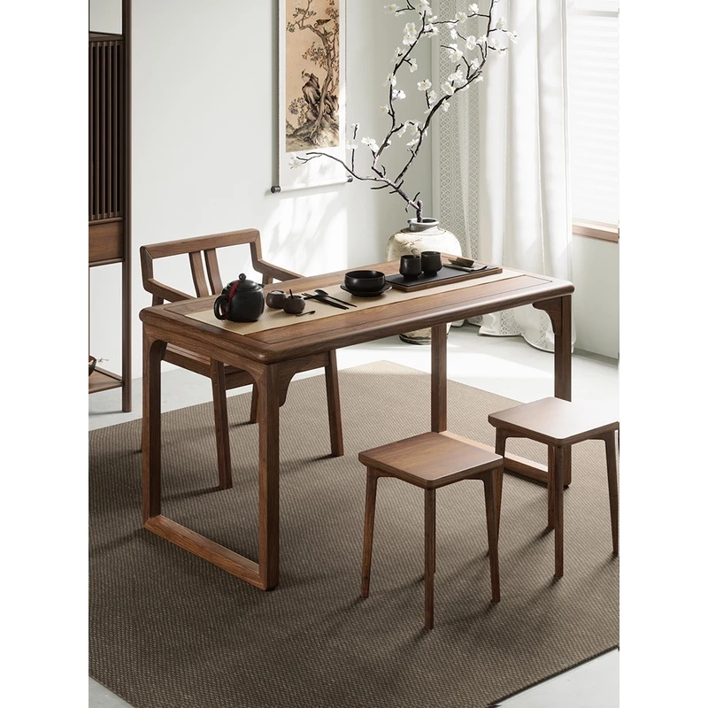 新中式胡桃木茶桌椅茶台家用阳台禅意泡茶台茶室茶艺桌现代书法桌