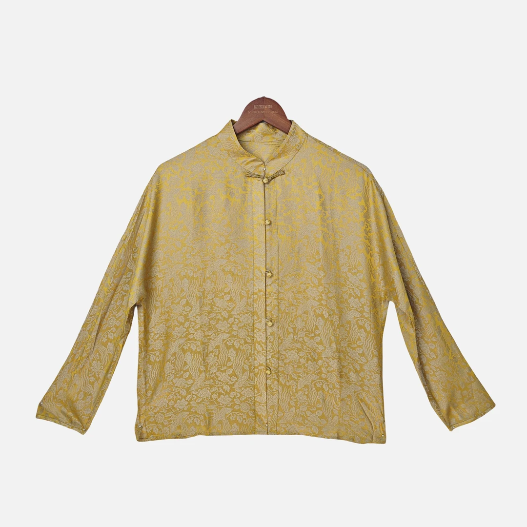 【鸿雁】桑蚕丝新中式国潮清冷感气质别致百搭开衫上衣女2313133