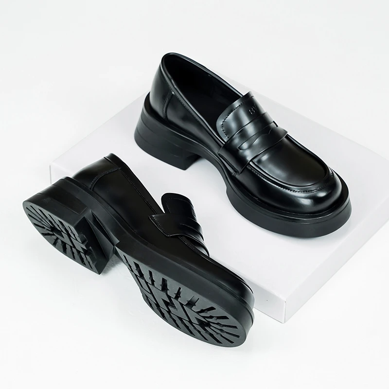 2025春季新款厚底乐福鞋女百搭真皮英伦一脚蹬小牛皮300