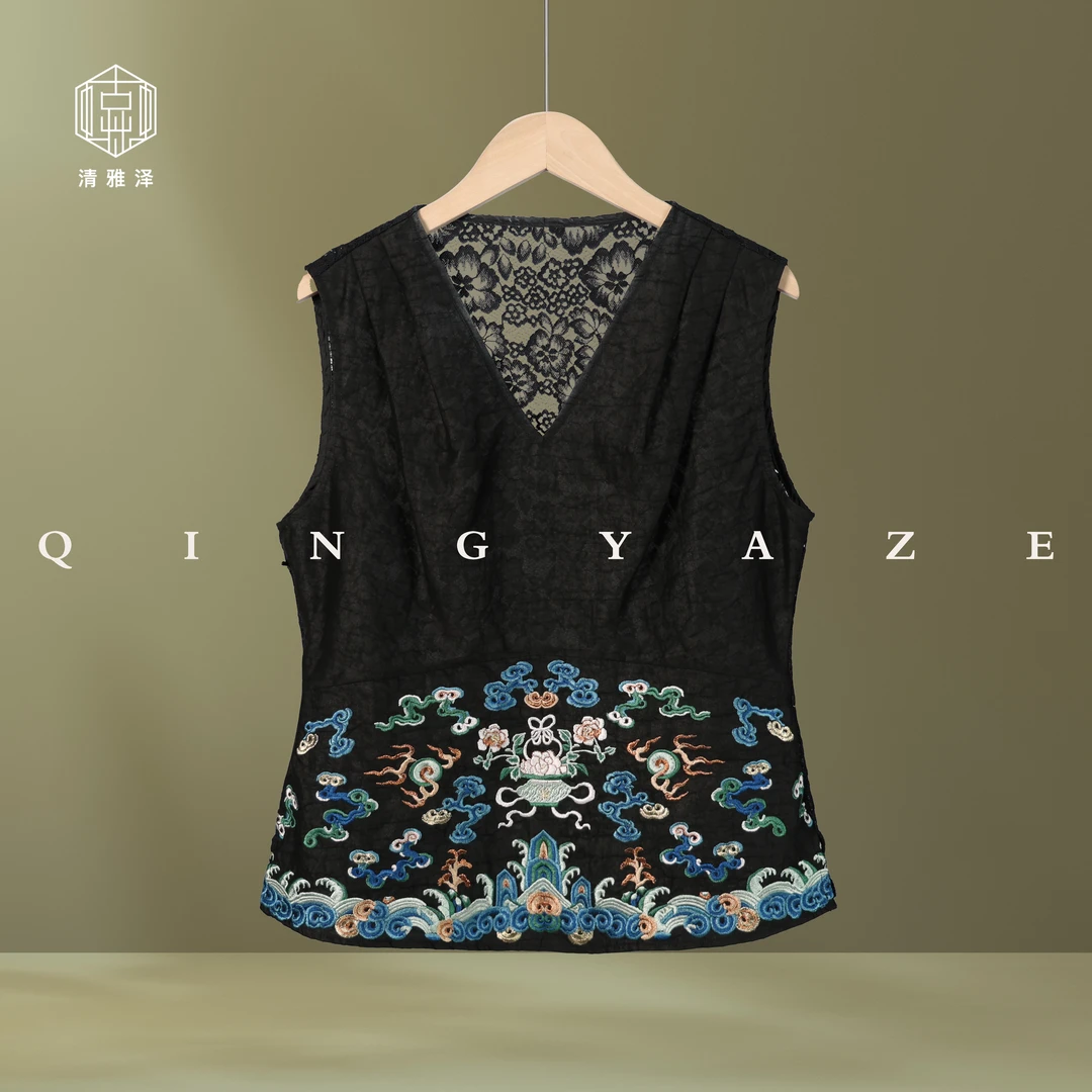 如意平安纹！重工定位绣桑蚕丝香云纱背心！民族风时尚复古！GZ4480
