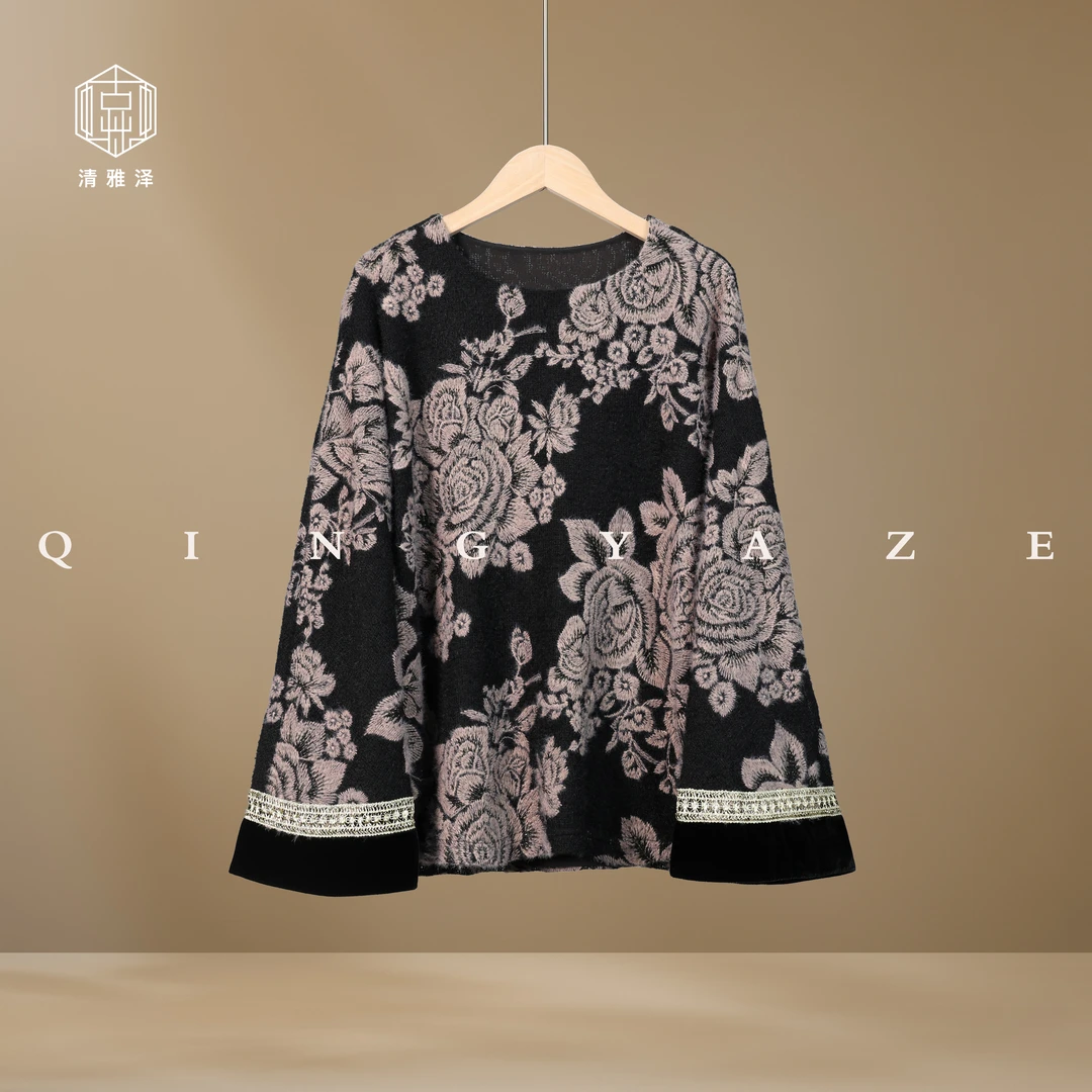 浮雕植绒花！勾花新中式上衣！GZ4602