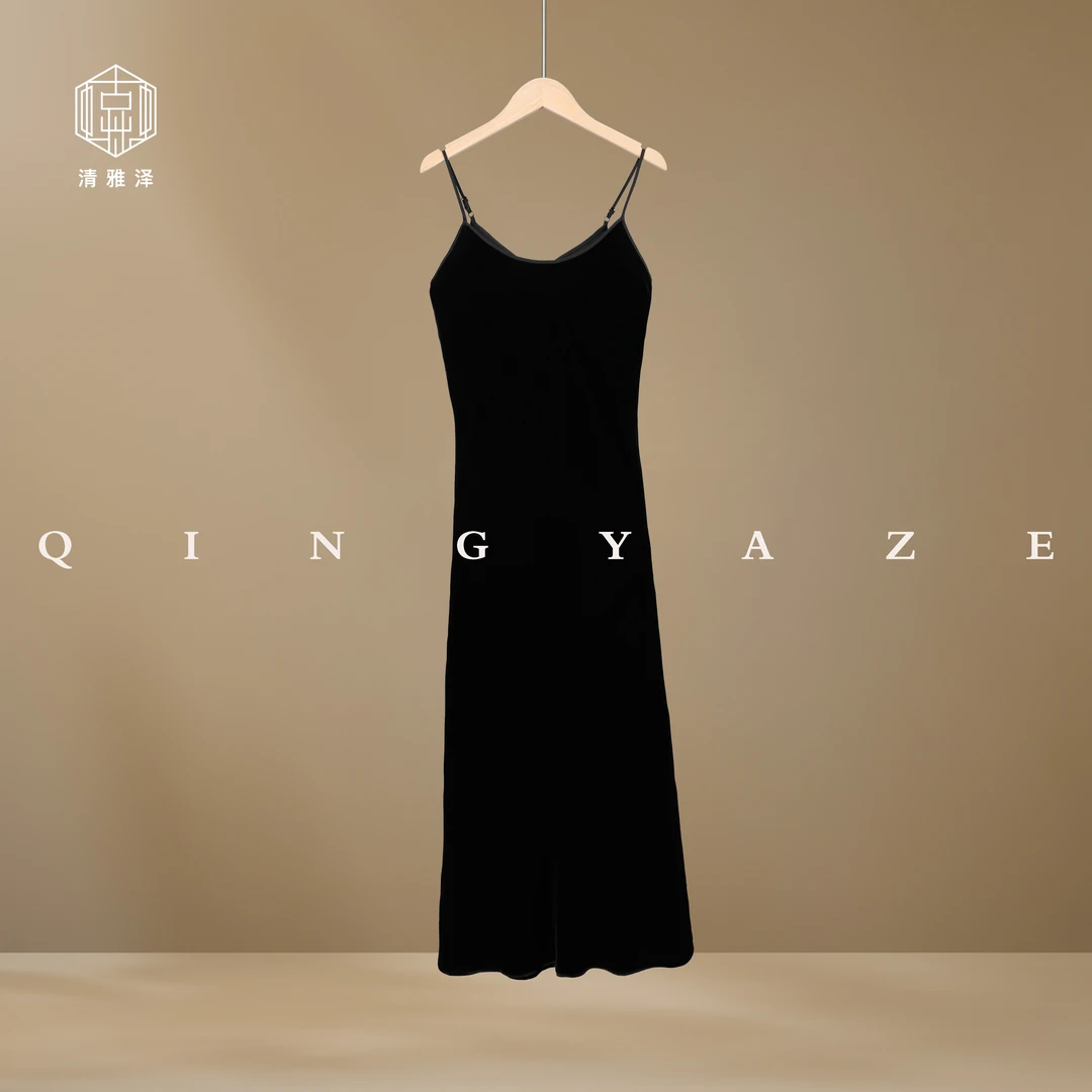 夜色摇曳！真丝丝绒高贵御姐范儿斜裁吊带连衣裙！GZ4698