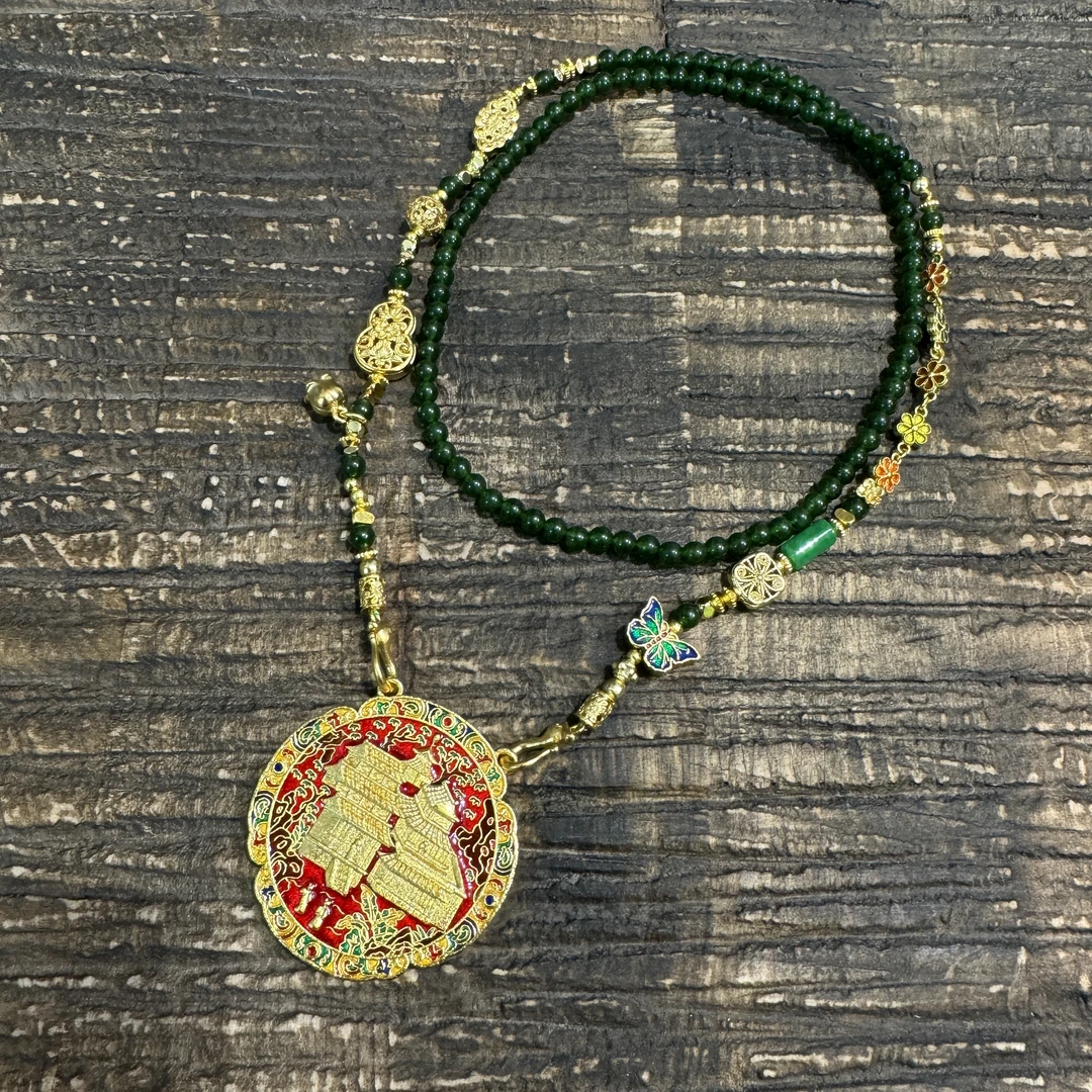 双面小金牌！古法烧蓝新中式合金挂链毛衣链领针！GZ4841