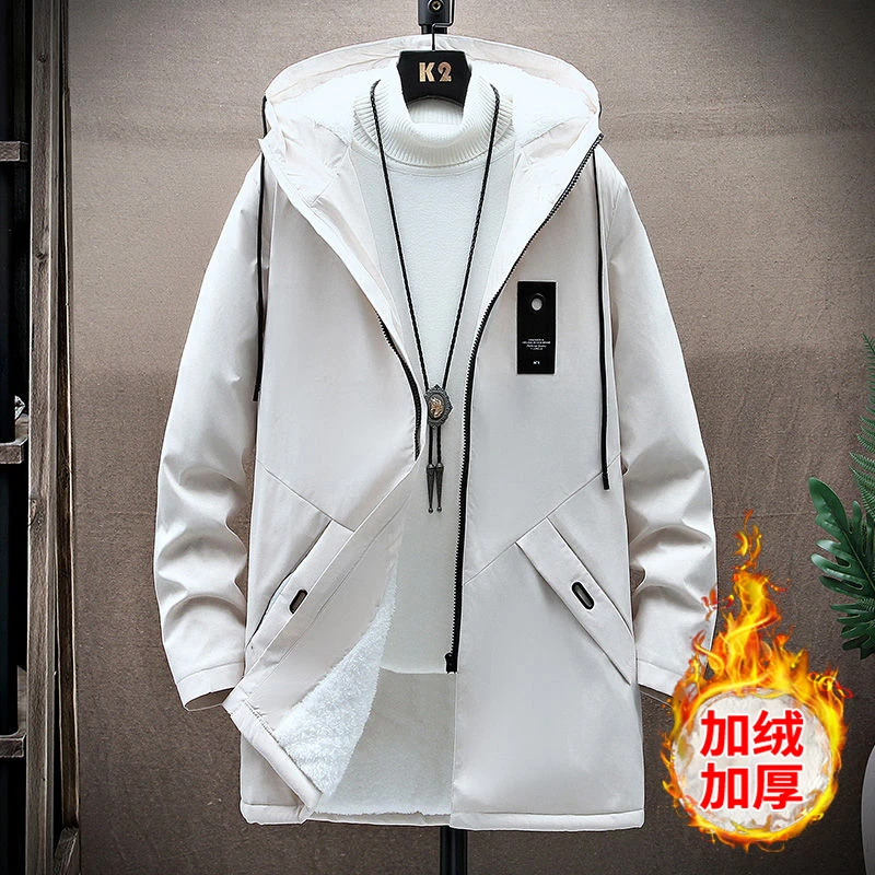 外套男秋冬装2023新款薄款夹克中长款休闲纯色保暖加厚男士风衣