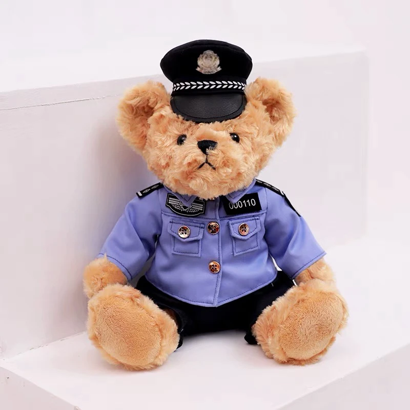 交警小熊公仔铁骑小熊警官制服消防熊反光服交通小熊网红警察小熊