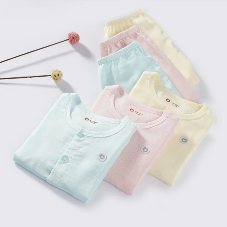 开心洛洛夏款长袖圆领纯棉纱布婴儿宝宝透气薄款儿童款睡衣6151