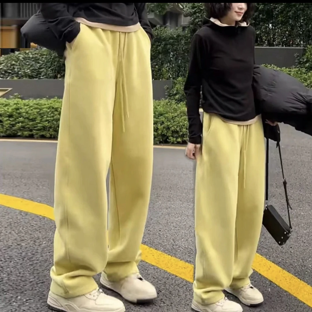 2024春夏新款宽松显瘦休闲阔腿裤高腰时尚简约风百搭香蕉裤卫裤子