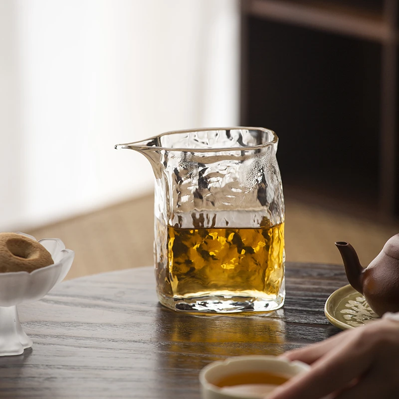 冰川纹理公道杯高硼硅加厚耐热锤纹分茶器大容量鹰嘴古法手工茶海