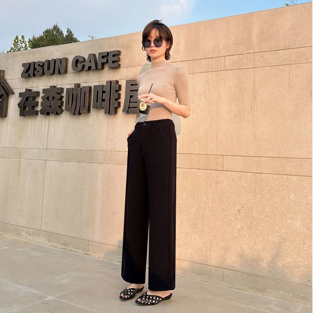 38752慕斯裤10分裤秋冬加厚新款小直筒百搭休闲显瘦