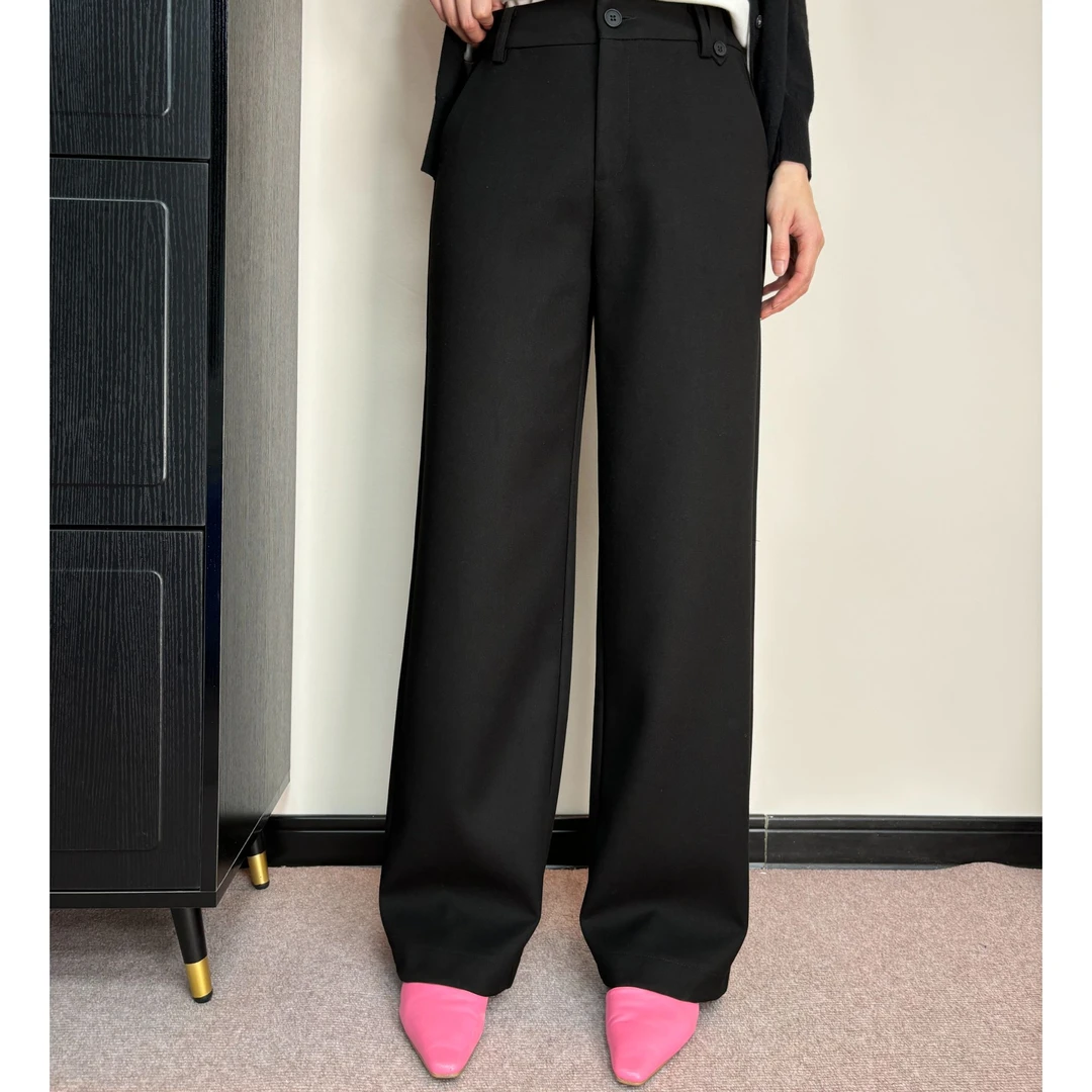 38160女式直筒阔腿休闲裤毛呢百搭