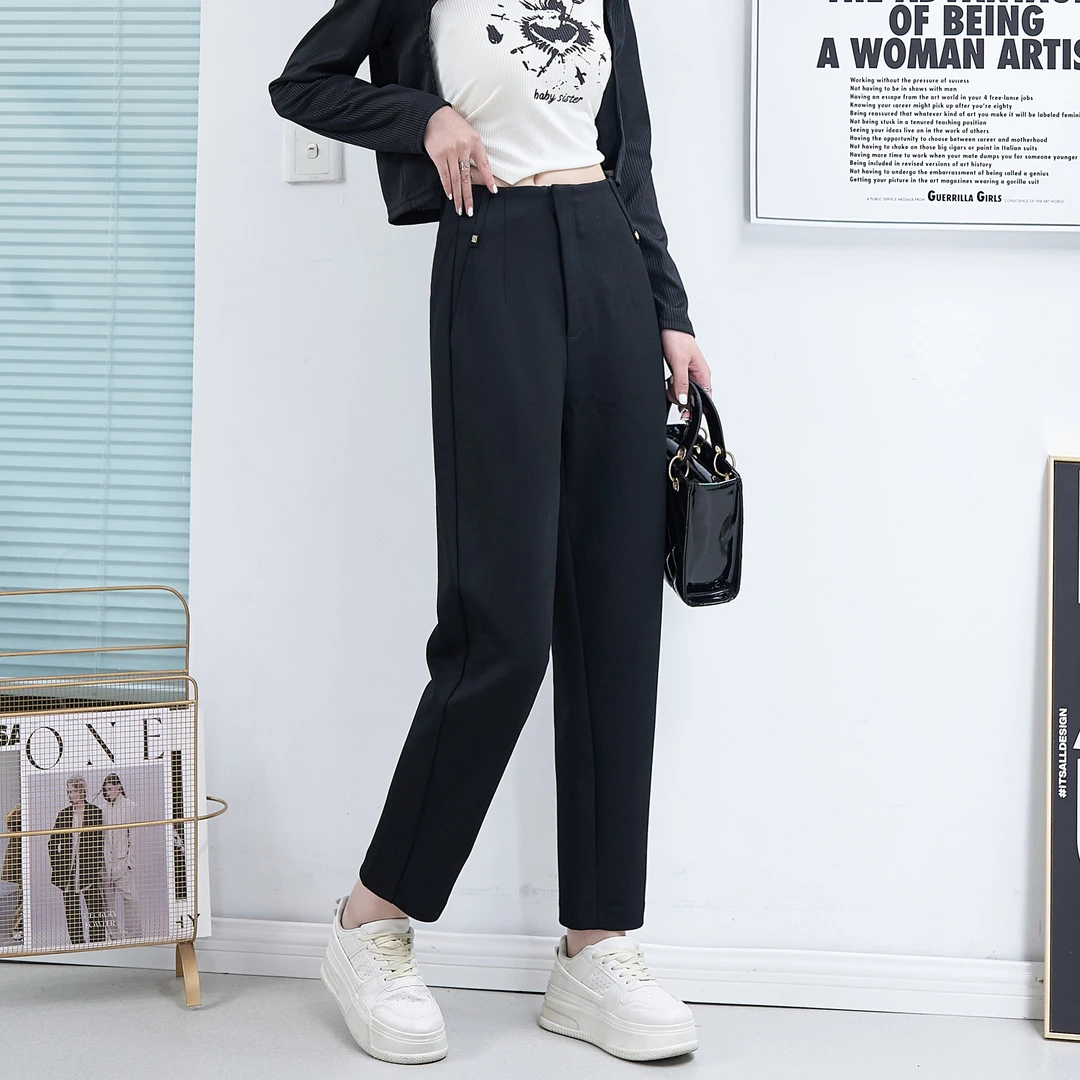 172时尚复古九分烟管裤显瘦休闲裤百搭通勤小黑裤加厚不加绒