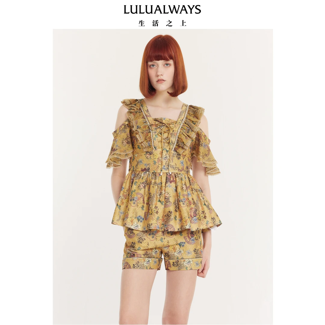 LULUALWAYS24夏季新款复古宫廷风露肩设计感衬衫LPB200K