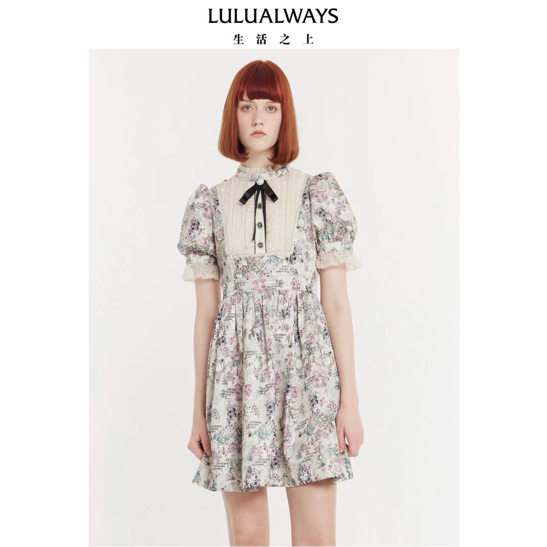 LULUALWAYS24夏季新款优雅淑女木耳边短款连衣裙LPB500K