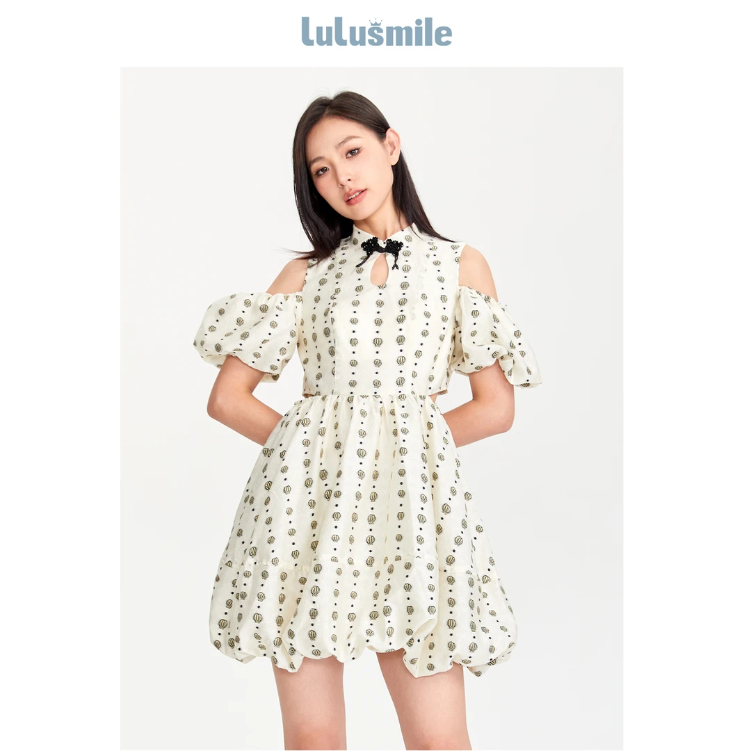 【商场同款】lulusmile夏季新款盐系盘扣装饰短款连衣裙DOB5033