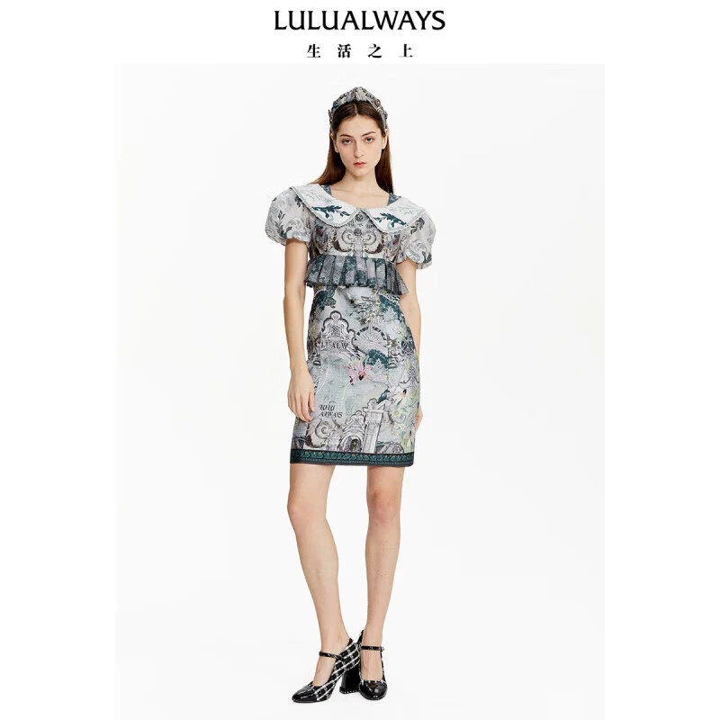 LULUALWAYS23夏季时尚花苞袖设计优雅短裙LOB5058