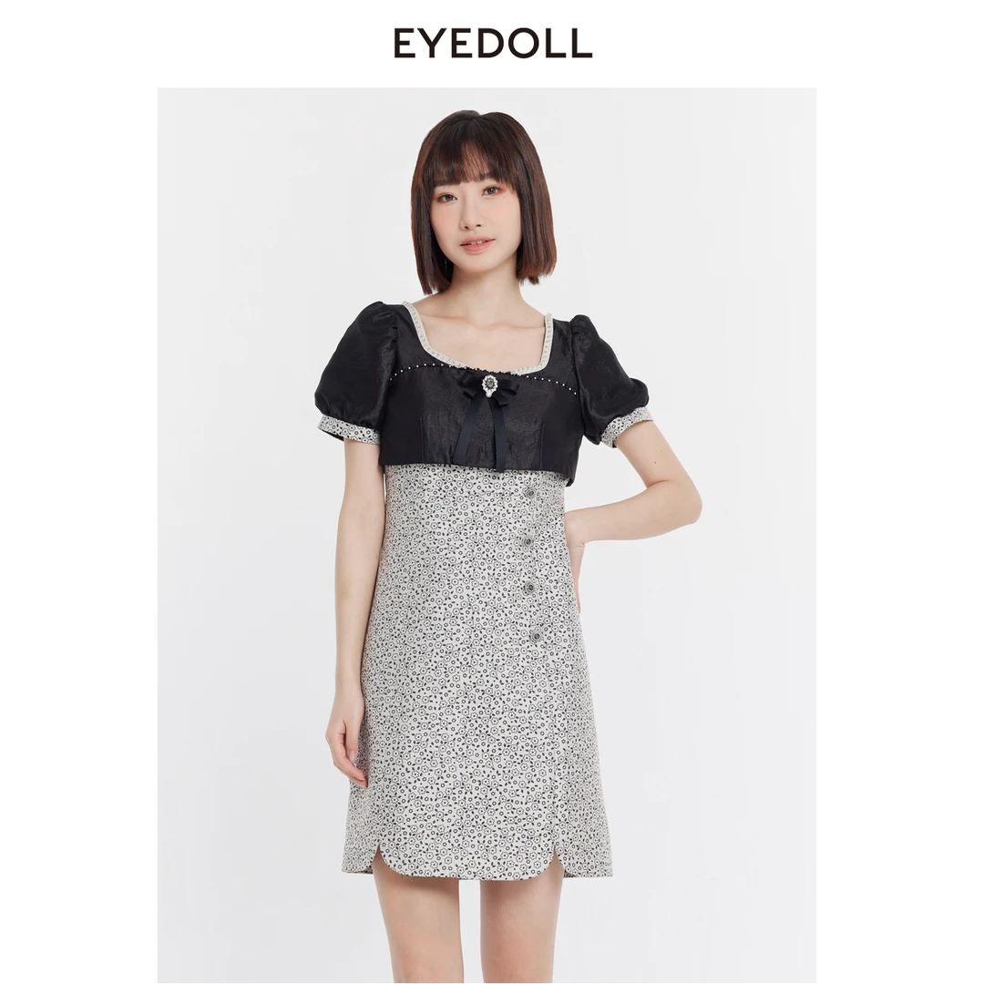 【商场同款】24夏季新款轻熟风设计感方领高腰短款连衣裙EPB510K