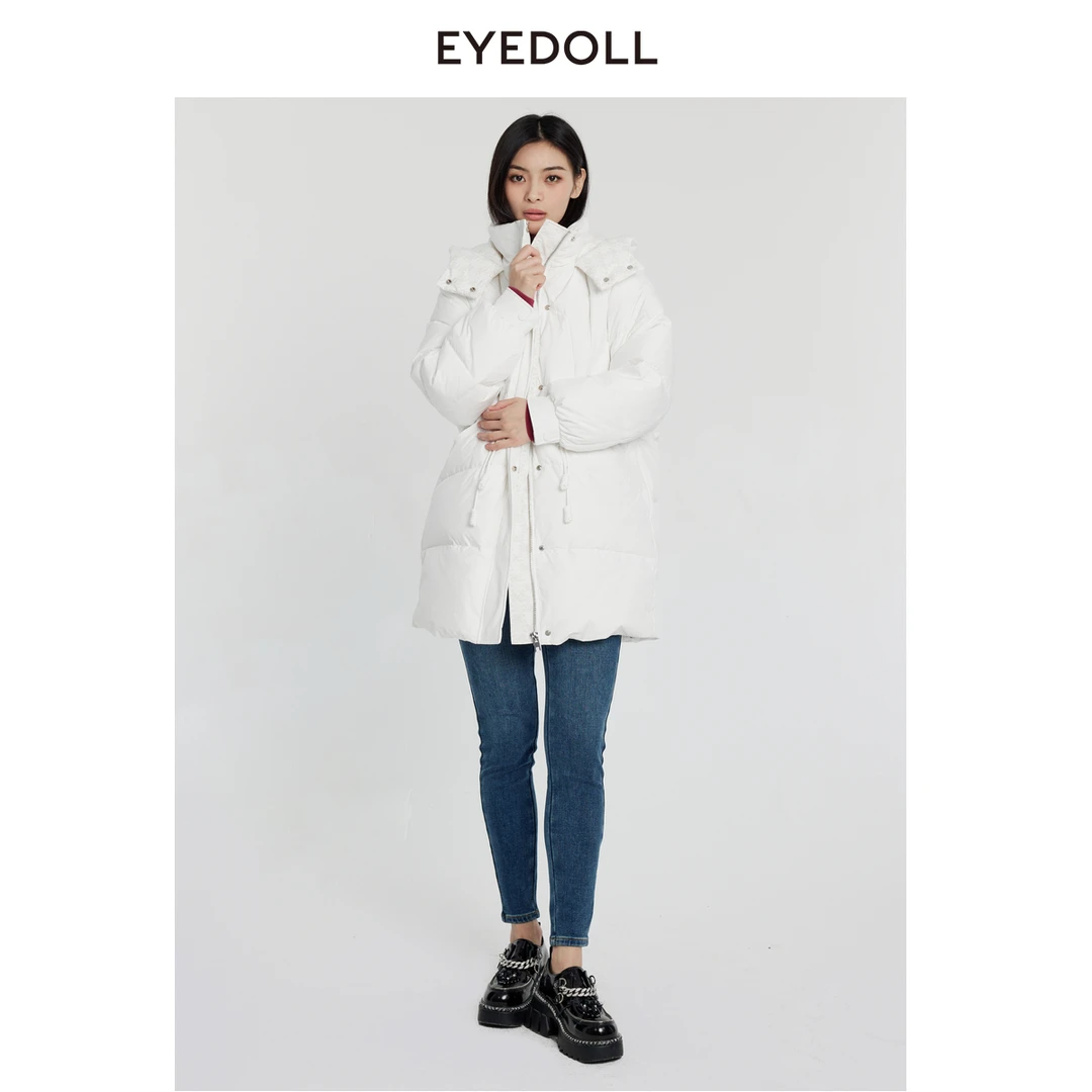 EYEDOLL23冬季新款保暖简约宽松立领鸭绒女中长款羽绒服EOD802Z