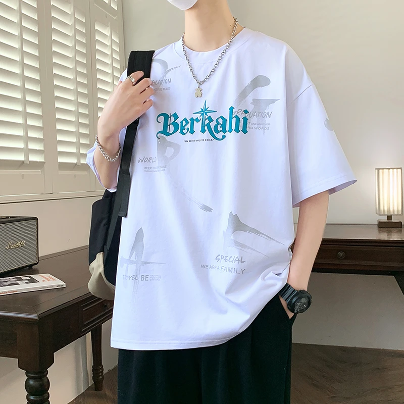 青少年学生夏季新款潮流帅气男生半袖宽松圆领休闲短袖T恤男士ins