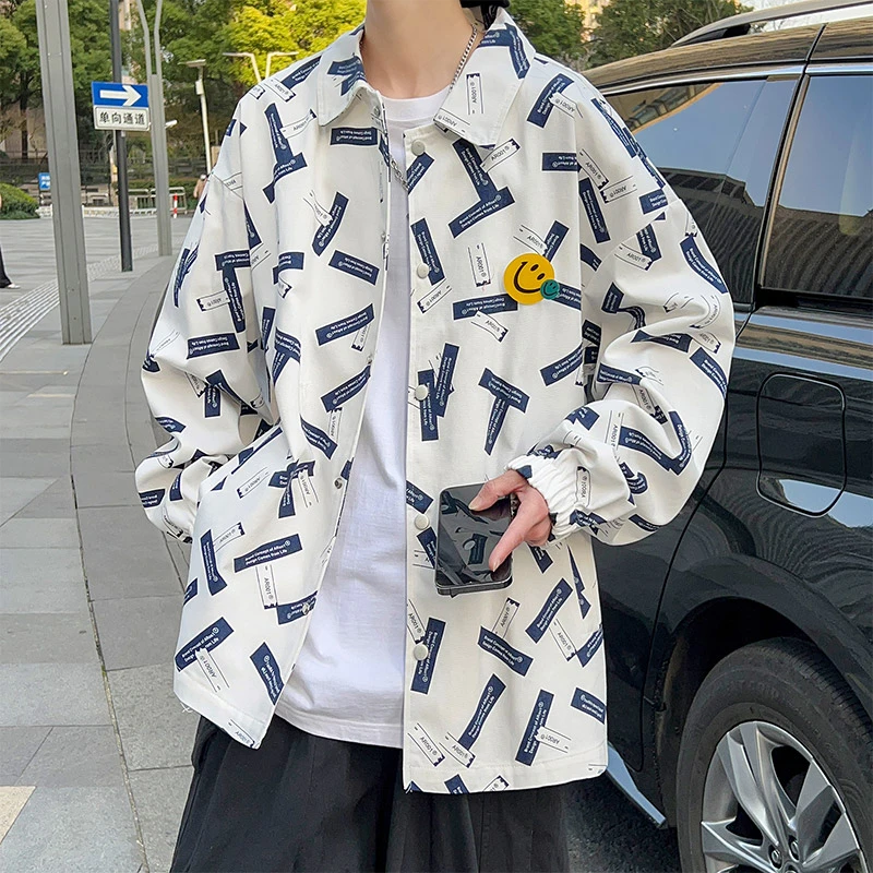 秋季青少年男中学生潮流翻领休闲全棉牛仔潮牌宽松版衬衫夹克外套