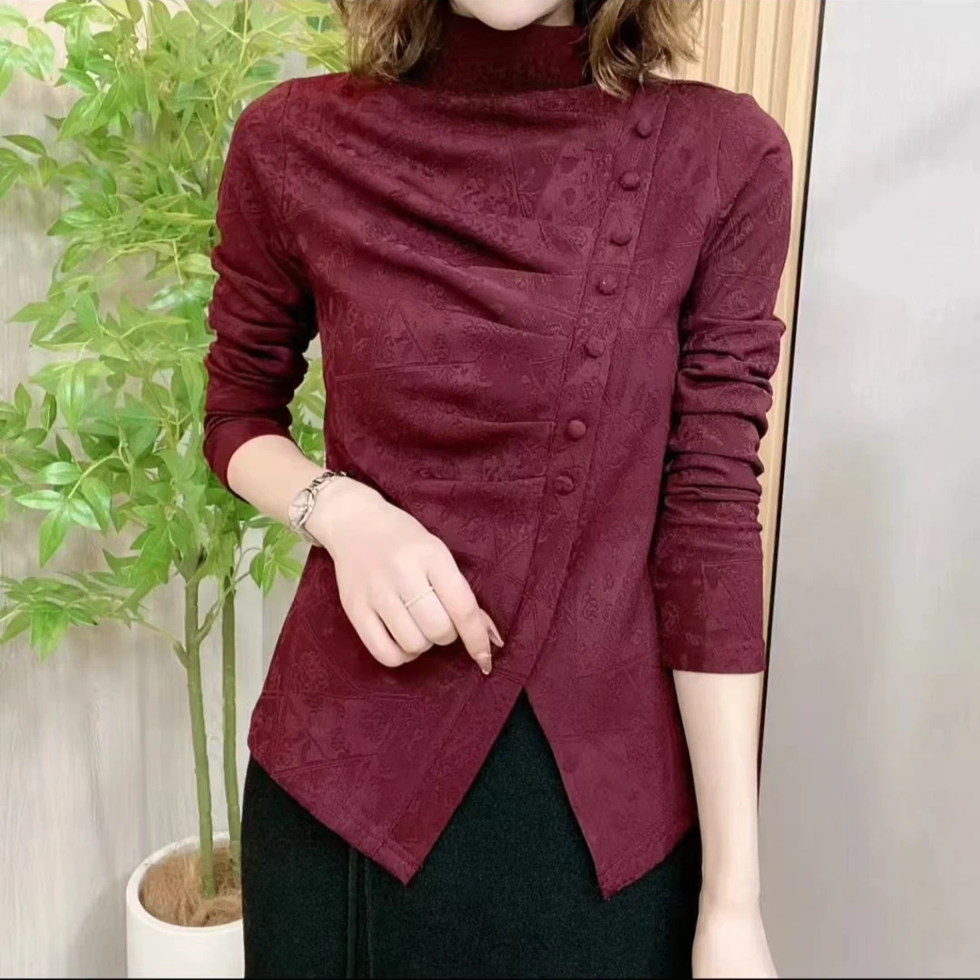 莹莹家服饰-2024年新款秋冬上衣打底小衫提花面料衬衫