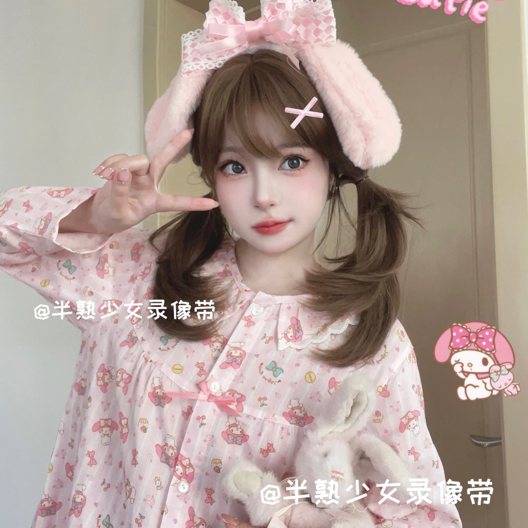 Cutelamb「奶油美乐蒂」日系少女可爱满印蝴蝶结粉嫩学生长袖睡衣