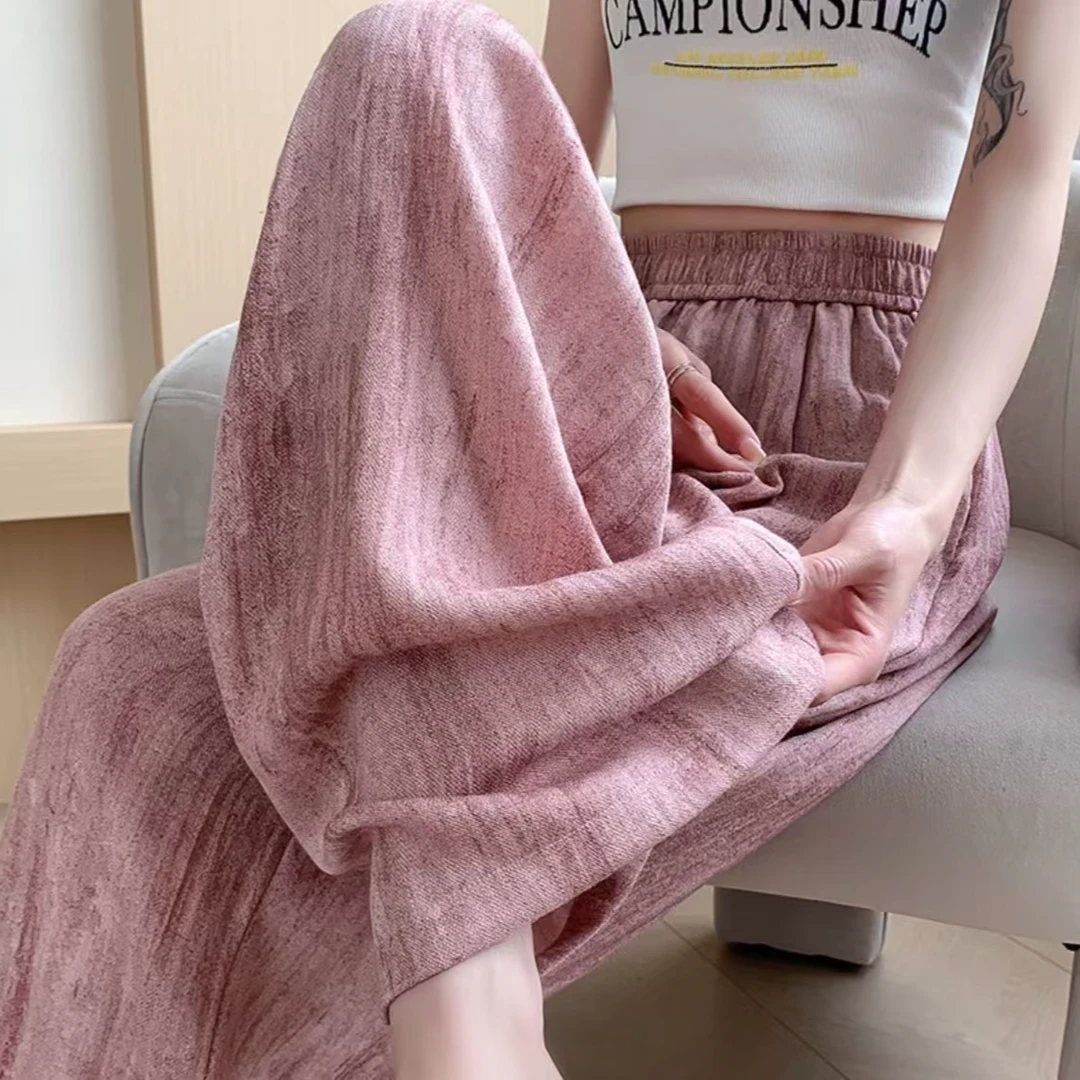 天丝亚麻窄版阔腿裤2025新款宽松高腰显瘦抗皱麻料垂感直筒长裤